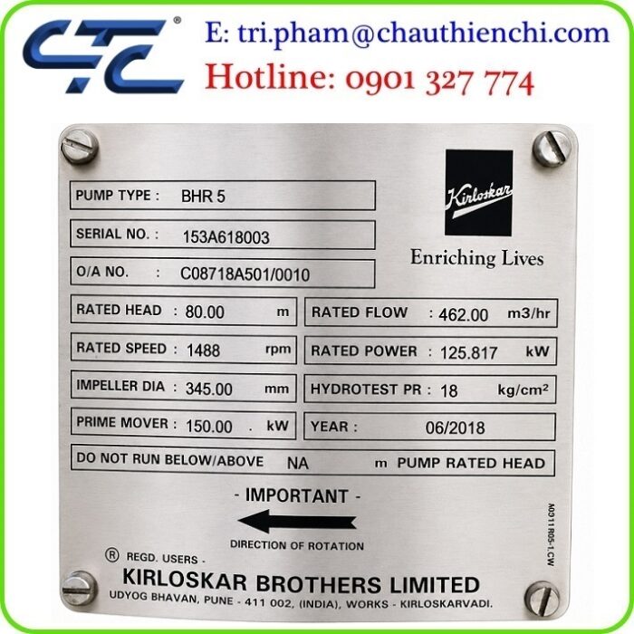 Bơm ly tâm hai cửa hút Kirloskar BHR 5
