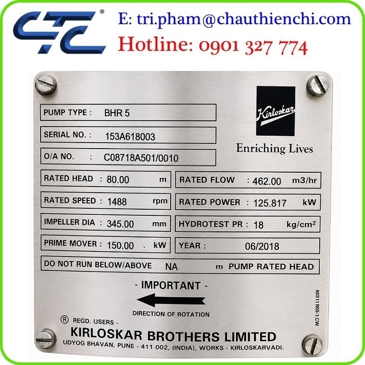 Bơm ly tâm hai cửa hút Kirloskar BHR 5